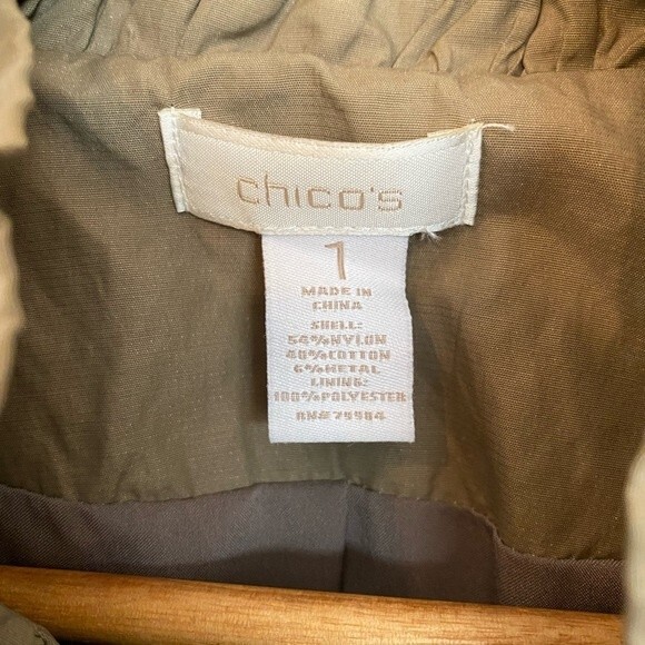 Chico’s Army Green Ruched Tiered Ruffle Lightweight Zip Jacket - size M - Picture 5 of 6